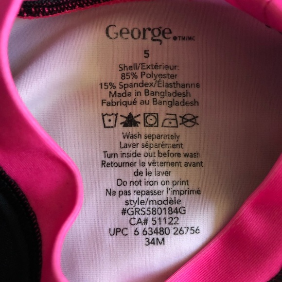 George Girls Size 5 Swim Top Short Sleeve Rashguard Pink/Black - Picture 2 of 3